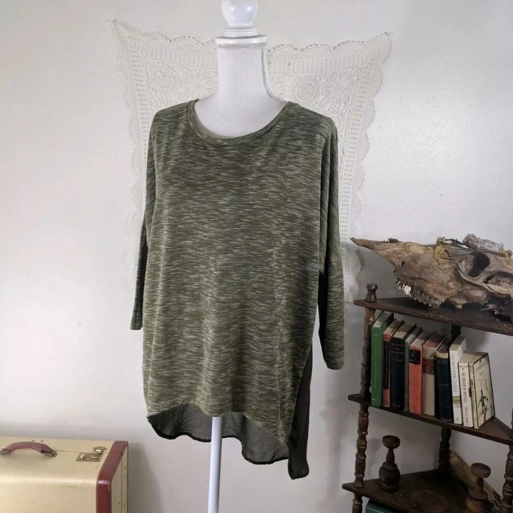 Freebird by Steven Shirt Womens Large Green Heathered Mixed Media Raglan Boho